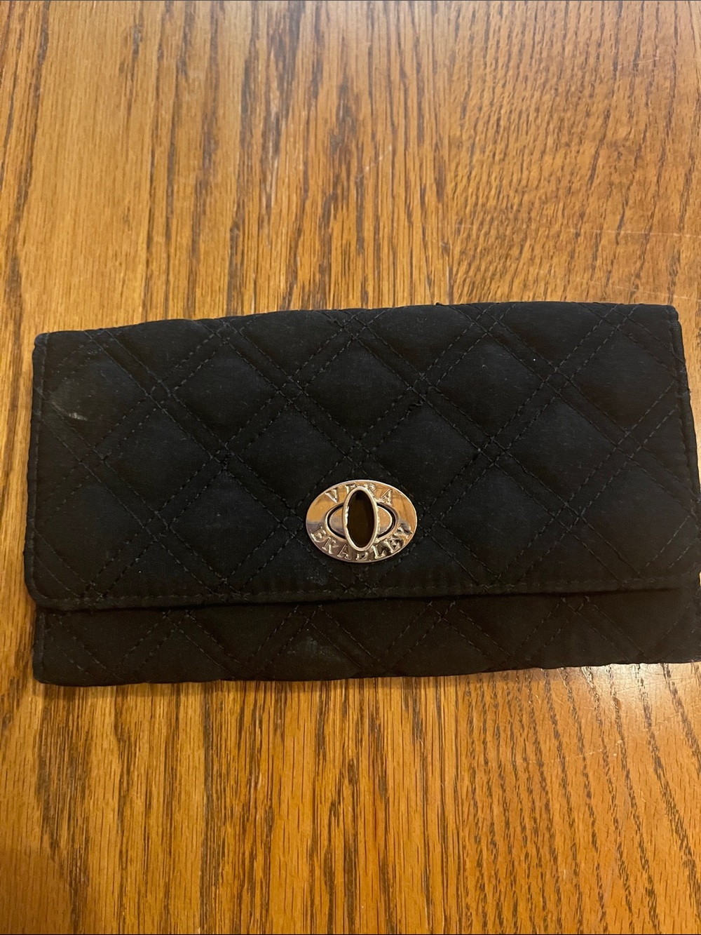 Vera Bradley Quilted Black Clutch Wallet with Silver Turnlock